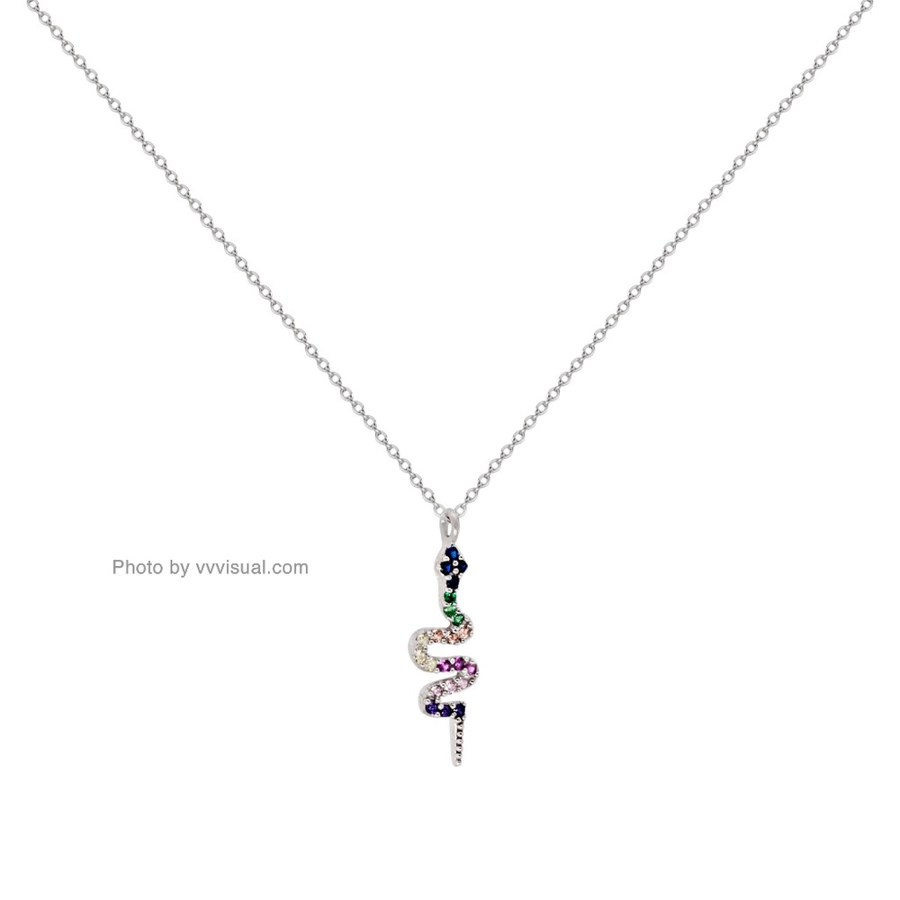 Sterling Silver 925 Snake and Multi-Color Gemstone